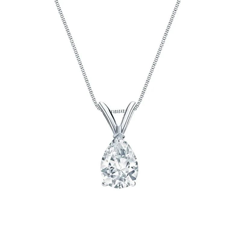 Oval shape necklaces-Auriya Platinum 0.60ctw Pear Solitaire Lab Grown Diamond Necklace V-End (H-I VS) Prong - 0.60