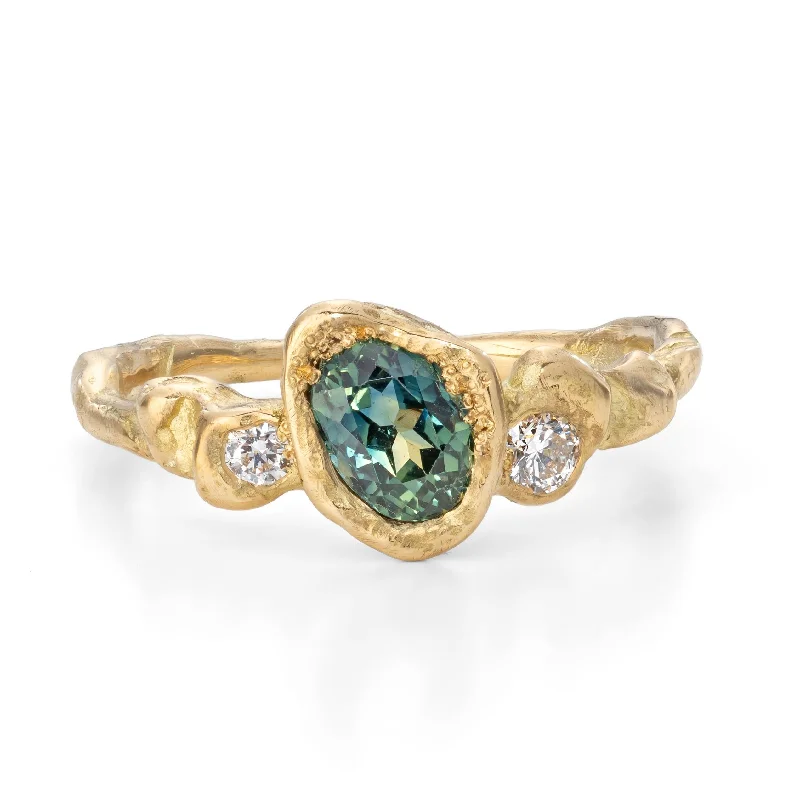 Tiny wing engagement rings-Crested Sapphire Adakite North Ring