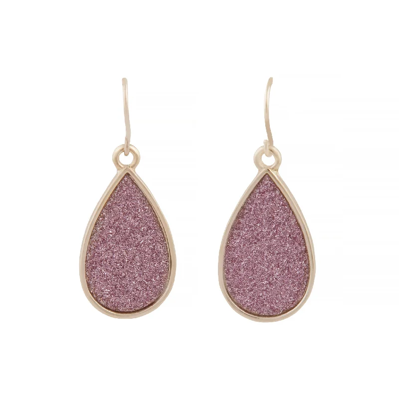 Alloy metal earrings-Pink Glitter Teardrop Earrings