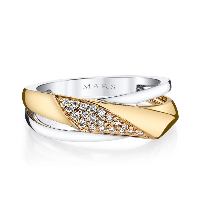 Thick band engagement rings-14K Two-Tone Gold 0.11ct. Diamond Contrasting Crossover Fashion Ring