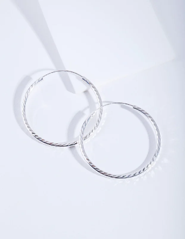 Bamboo style earrings-Sterling Silver Diamond Cut 35Mm Hoop