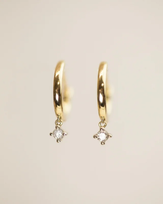 Thin pearl earrings-Petite Diamond Dangling Hoop Huggie Earrings