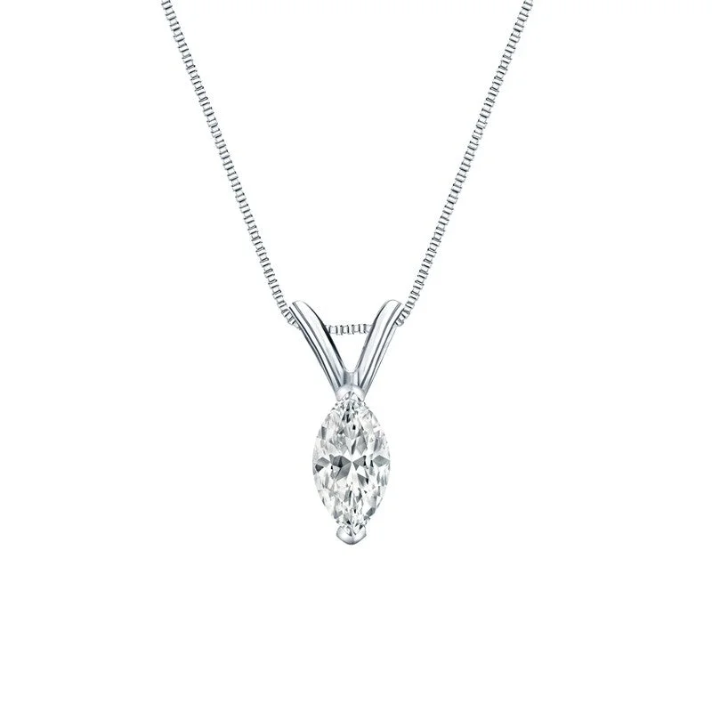 Zodiac charm necklaces-Auriya Platinum 0.45ctw Marquise Solitaire Lab Grown Diamond Necklace V-End Prong (D-E VVS) - 0.45