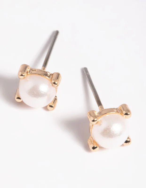 Wide hoop earrings-Gold Square Pearl Stud Earrings