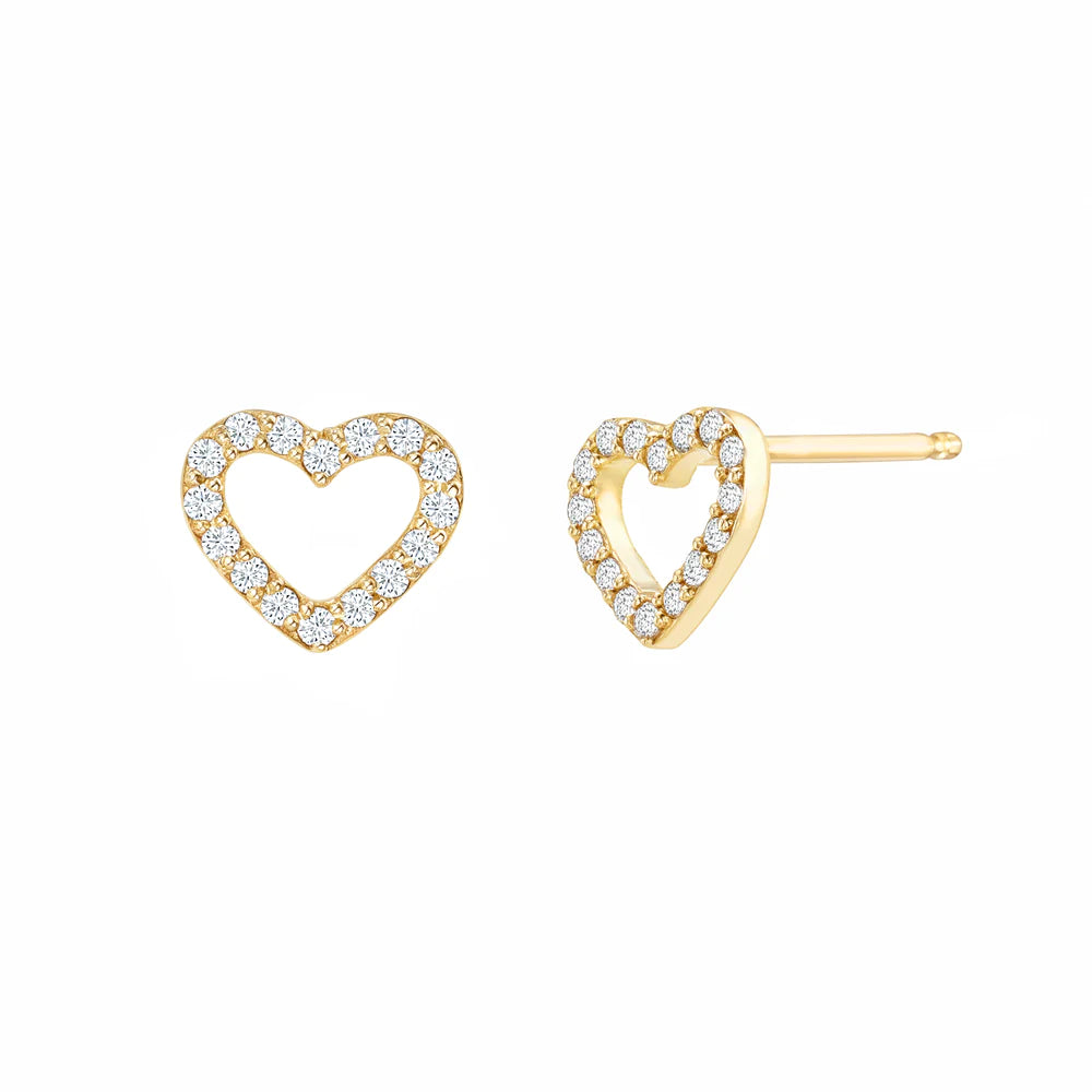 Java tile earrings-Open Pave Heart Diamond Studs