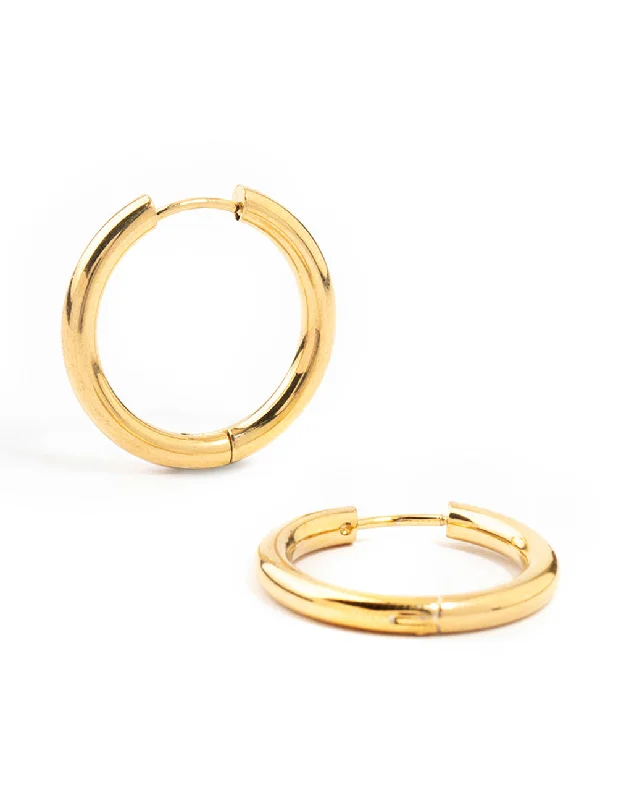 Stellar glow earrings-Waterproof Gold Plated Stainless Steel Clicker Hoop Earrings 24 MM