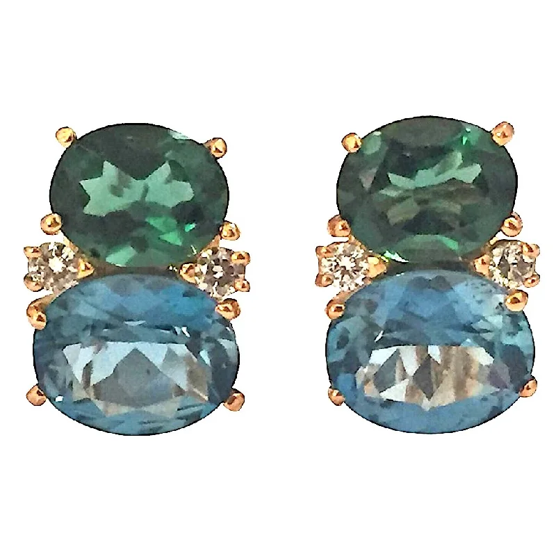 Wave design earrings-Medium GUM DROP™ Earrings with Tsavorite and Dark Blue Topaz and Diamonds