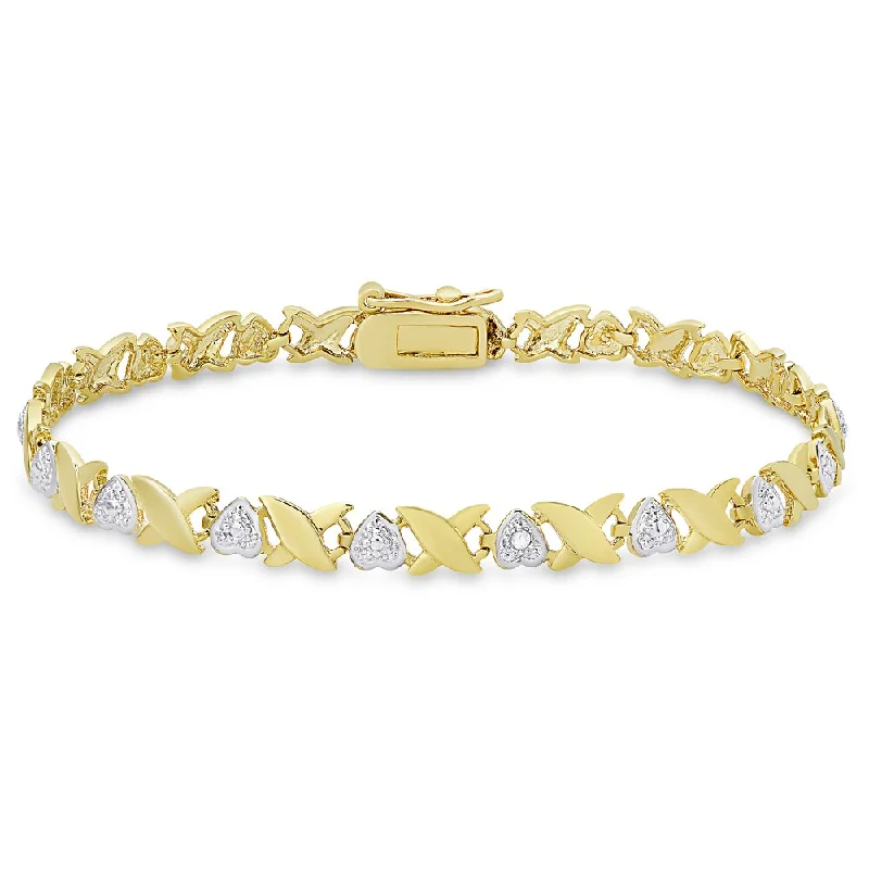 Subtle accent bangles-Finesque Gold over Sterling Silver Diamond Accent 'X and Heart' Design Bracelet (I-J, I2-I3)