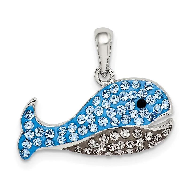 Aged pendant necklaces-Curata 925 Sterling Silver Blue Grey Preciosa Crystal Whale Pendant Necklace Jewelry Gifts for Women