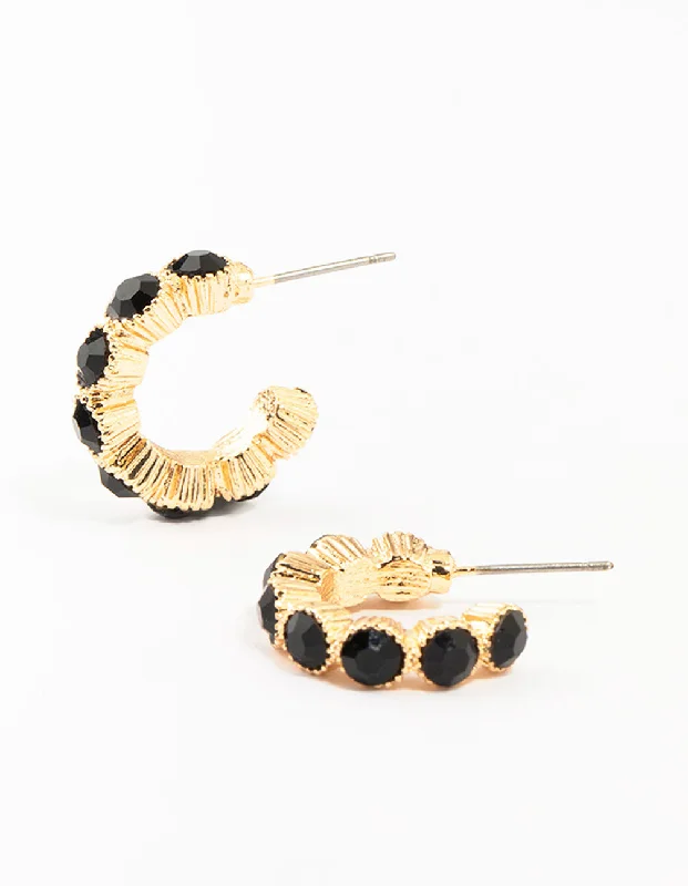 Surf theme earrings-Gold Encased Round Diamante Hoop Earrings