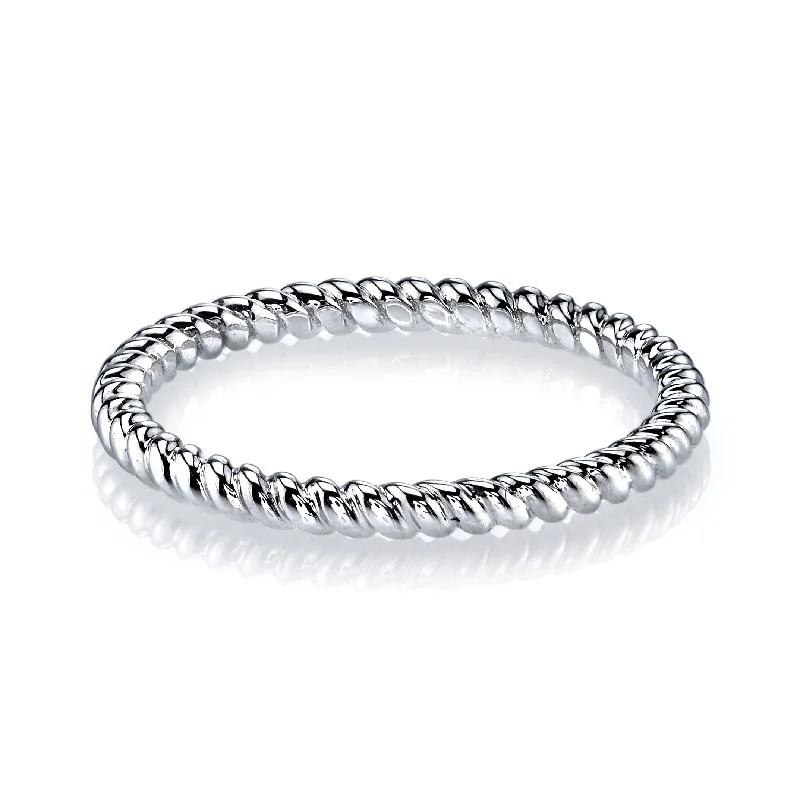 Beaded rim engagement rings-14K White Gold Twisted Stackable Fashion Ring