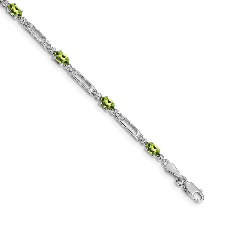 Wide gold bangles-Curata 3.5mm 14k White Gold Diamond Peridot Bracelet