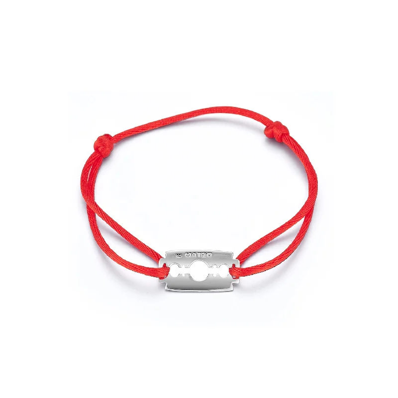 Tiny stack bangles-Razor Blade on Red Nylon Bracelet