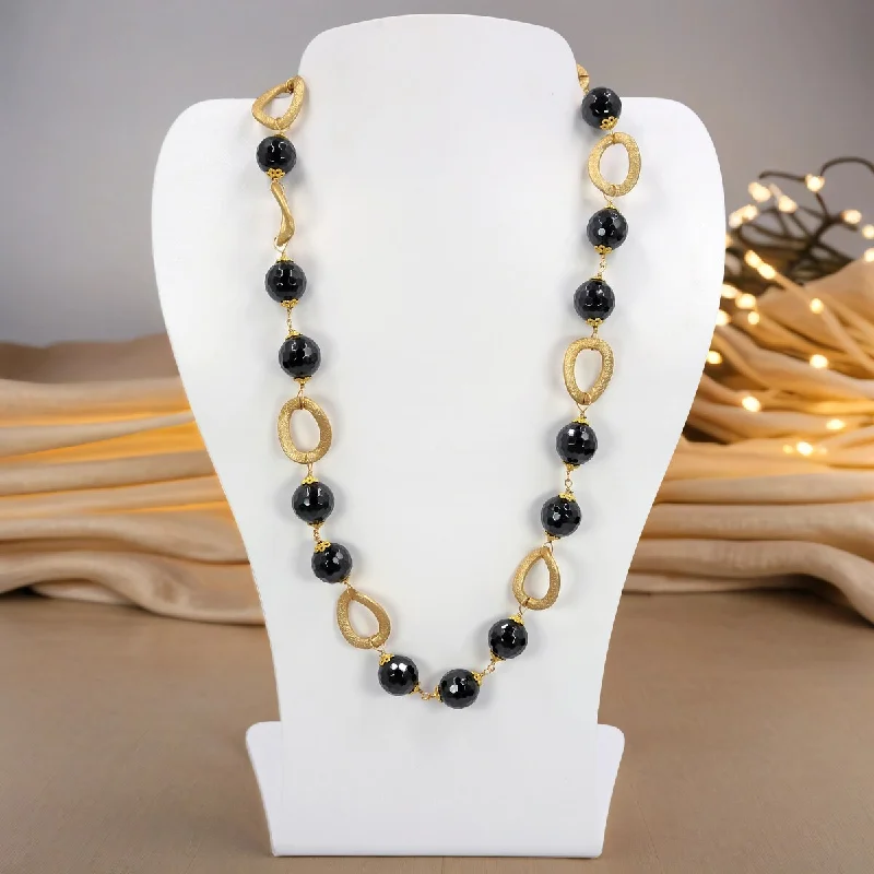 Crystal-twisted necklaces-Onyx and Gold-Tone Ring Wired Necklace