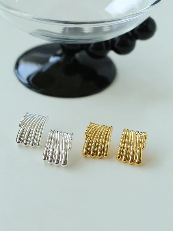 Java tile earrings-Vertical Striped Metal Geometric Earrings