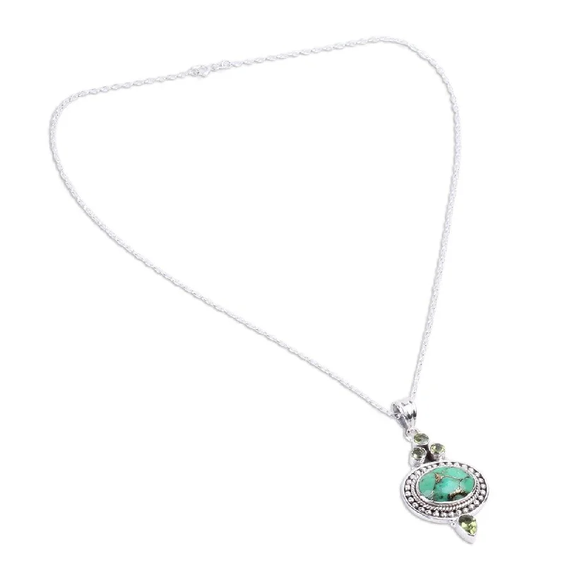 Ripple pattern necklaces-NOVICA Handmade Luminous Green Sky Sterling Silver Peridot Turquoise Necklace (India)