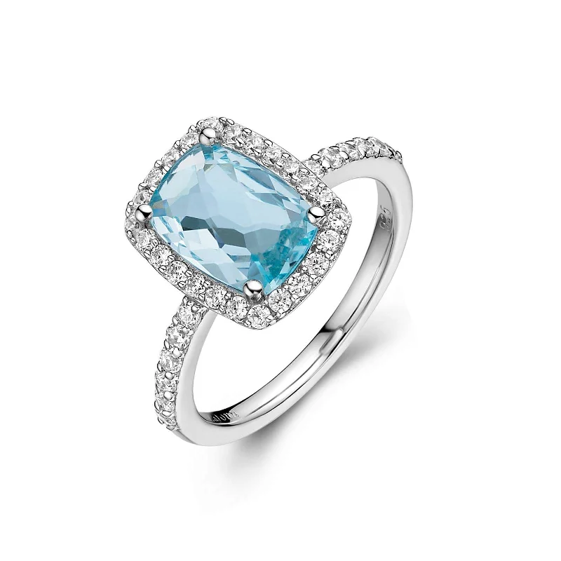 Secure clasp engagement rings-Lafonn Simulated Diamond & Genuine Blue Topaz Halo Ring GR002BTP