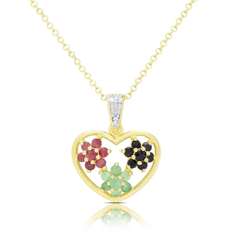 Solid link necklaces-Dolce Giavonna Gold Over Sterling Silver Gemstone and Diamond Accent Heart Necklace