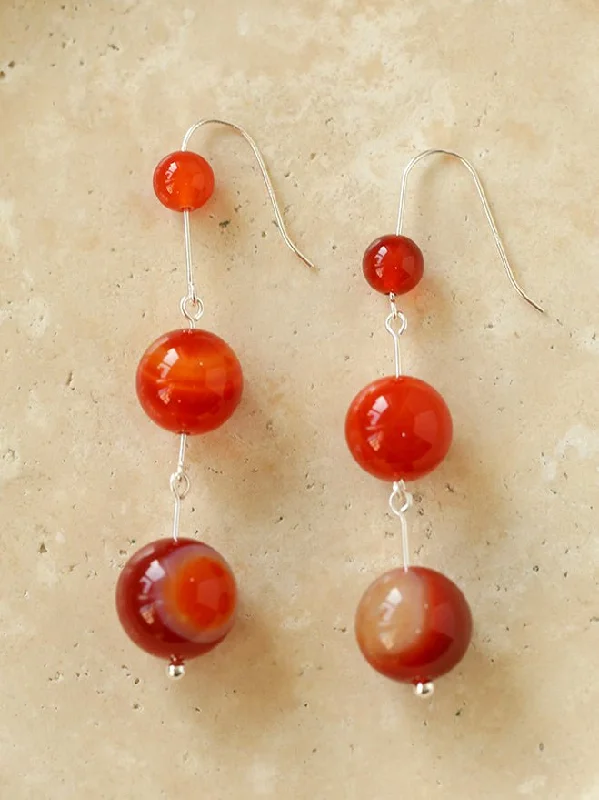 Solid ring earrings-Gradient Red  Agate 925 Silver Dangle Earring