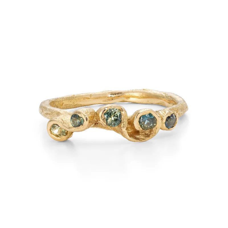 Light filigree engagement rings-Sea Green Sapphire Palmata Ring