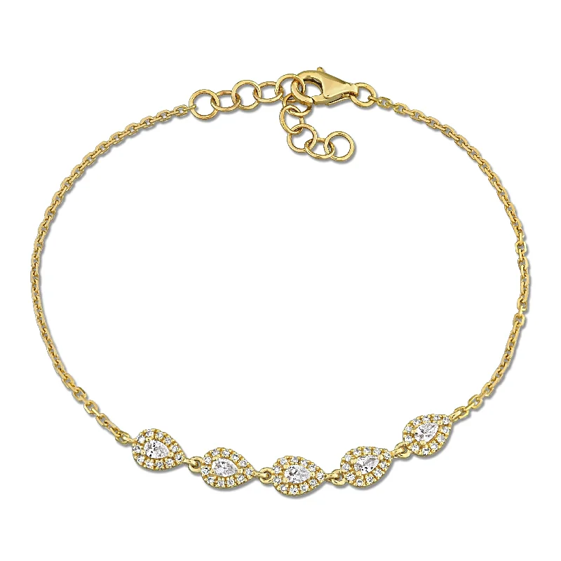 Surf bead bangles-Miadora 2/5ct TW Pear-Shaped and Round Cut Diamond Bracelet in 14k Yellow Gold - 7 in