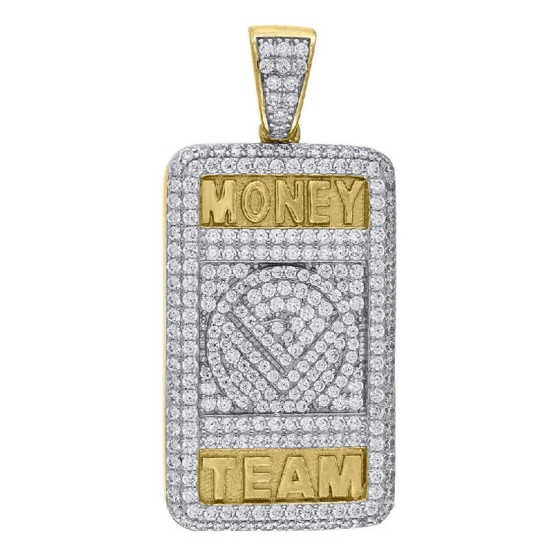 Drape-style necklaces-Curata Yellow tone 925 Sterling Silver Mens Round CZ Cubic Zirconia Simulated Diamond Money Team Pendant Necklace Jewelry Gifts