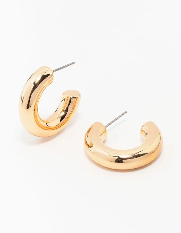 Fine triangle earrings-Gold Medium Chubby Hoop Earrings