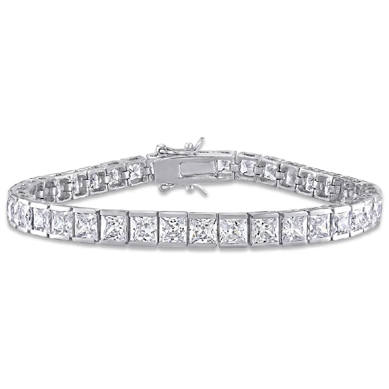 Spinel stone bangles-Miadora Sterling Silver 26 3/8ct TGW Square-Cut Cubic Zirconia Tennis Bracelet