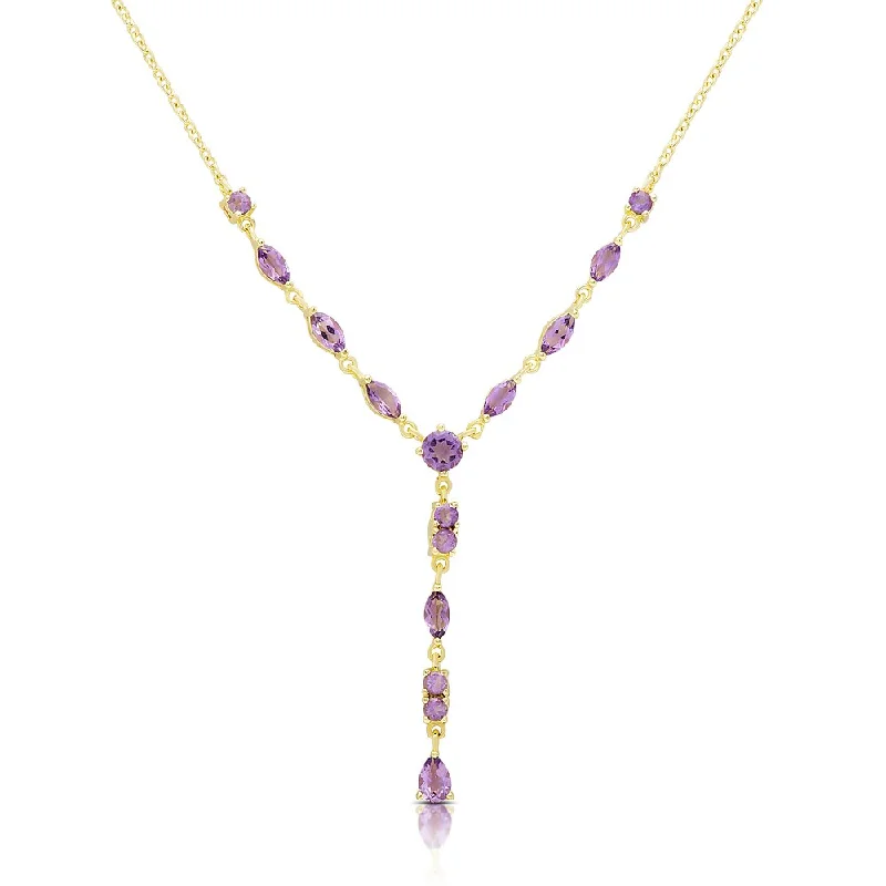 Thin silk necklaces-Dolce Giavonna Gold Over Sterling Silver Amethyst 'Y' Necklace