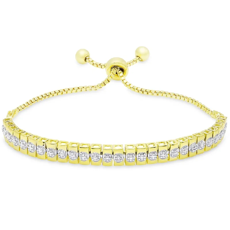 Vibrant enamel bangles-Finesque Gold and Silver Overlay Diamond Accent Line Adjustable Slider Bracelet