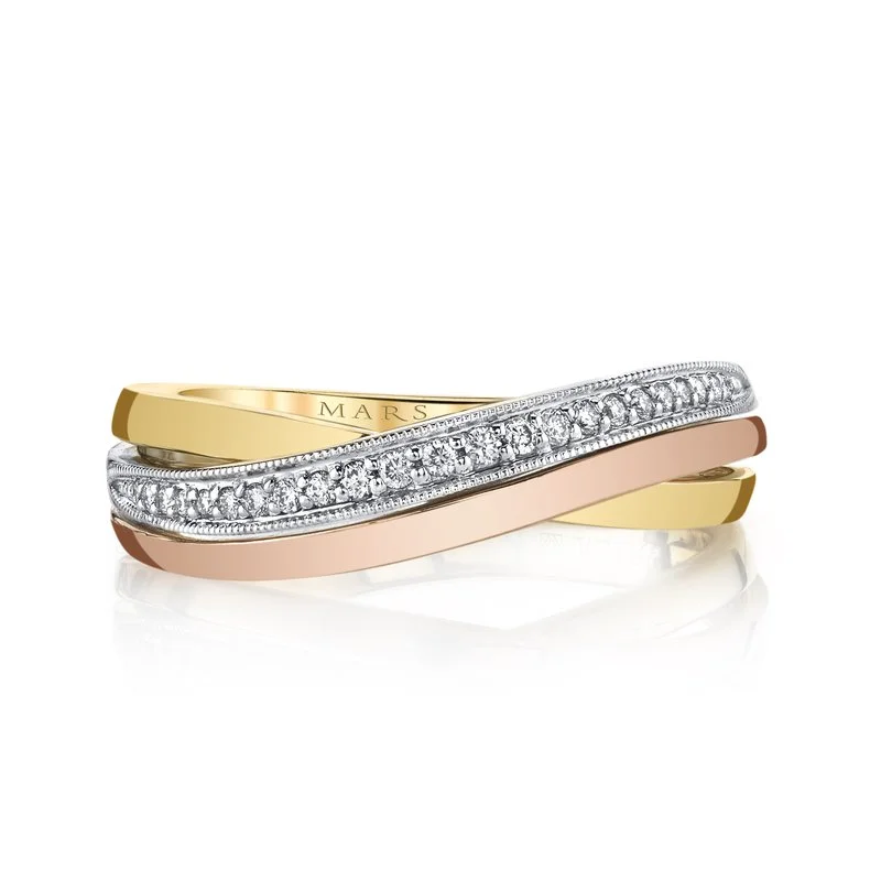 Oval diamond engagement rings-14K Tri-Tone Gold 0.10ct. Multi Band Crossover Fashion Ring