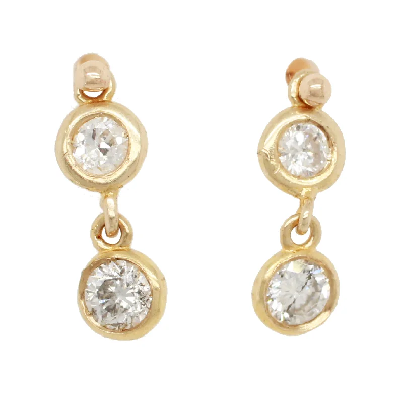 Flat badge earrings-Vintage 0.40ctw Double Diamond Earrings - 14k Yellow Gold