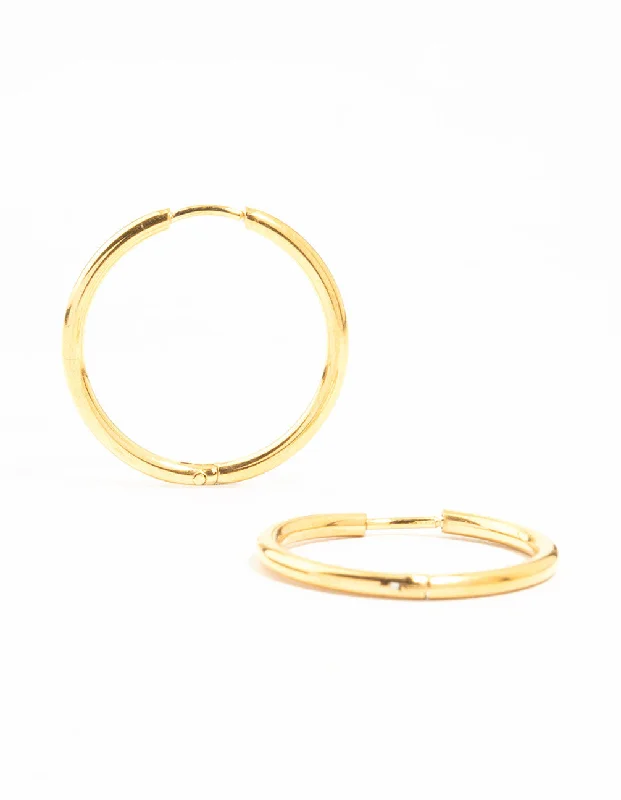 Light drop earrings-Waterproof Gold Plated Stainless Steel Fine Hoop Earrings