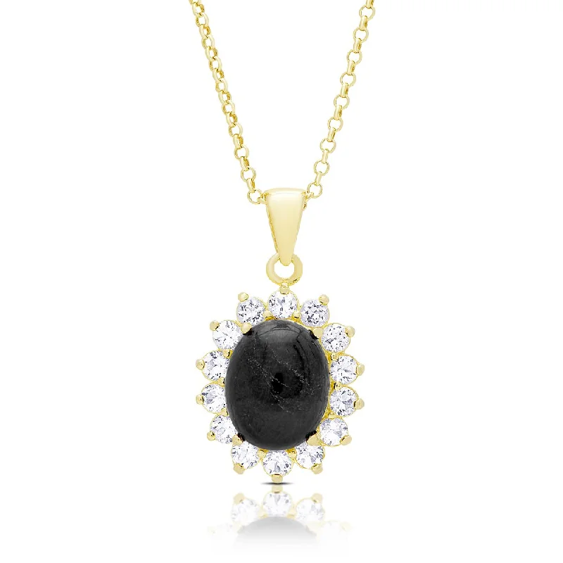 Crystal-twisted necklaces-Dolce Giavonna Gold Over Silver Oval Sapphire Necklace