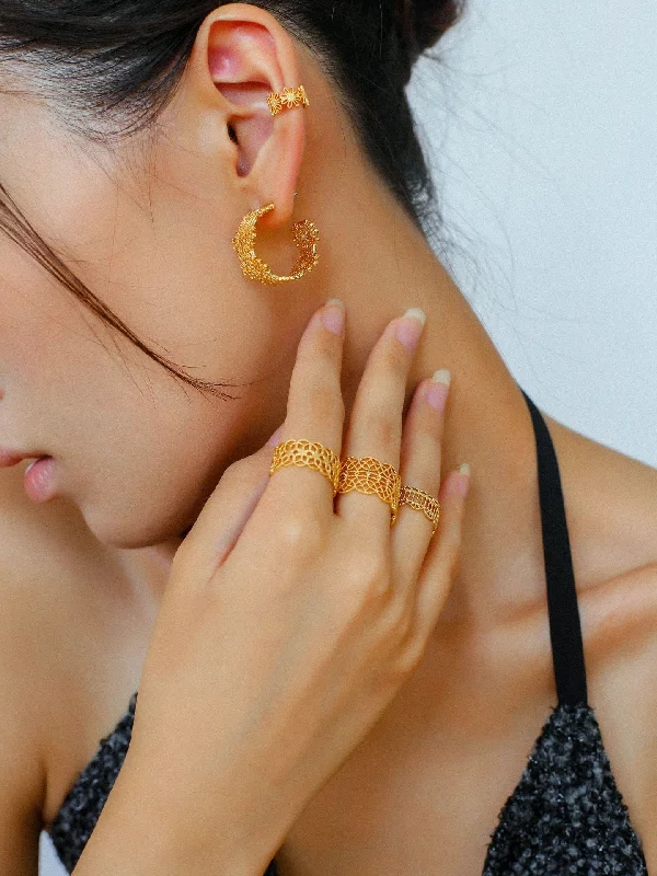 Petal hoop earrings-Vintage Chic Lace Huggie Earrings