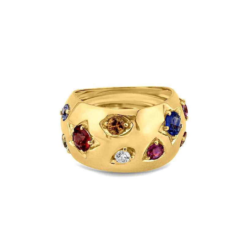 Mulricolor Stone Ring In 18K Yellow Gold