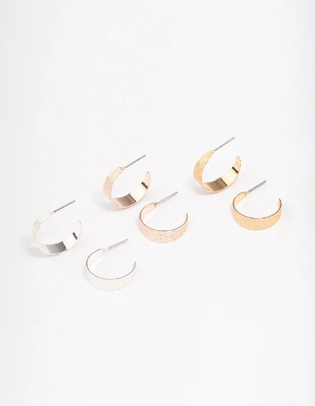 Surf theme earrings-Gold & Silver Solid Hoop Earring 3-Pack