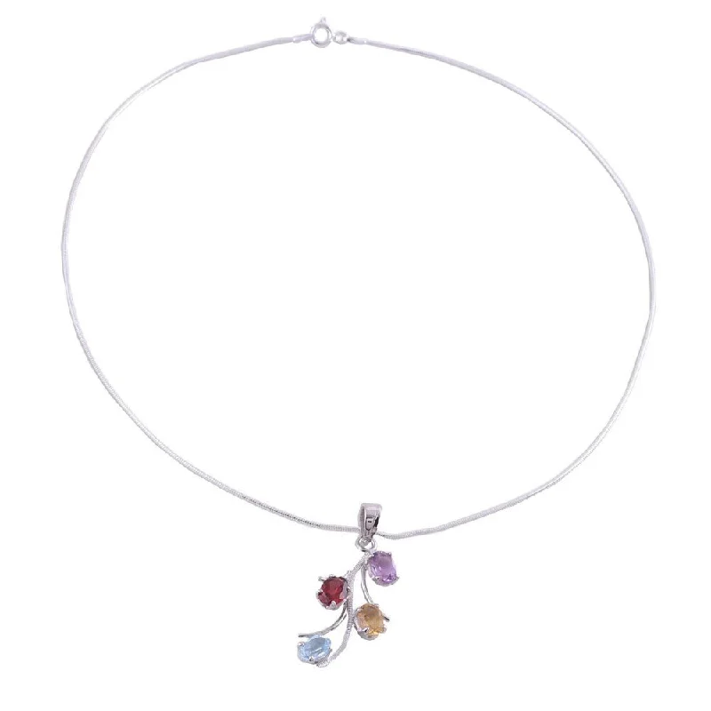 Elegant design necklaces-Handmade Garnet and Citrine 'Summer Promise' Floral Necklace (India)