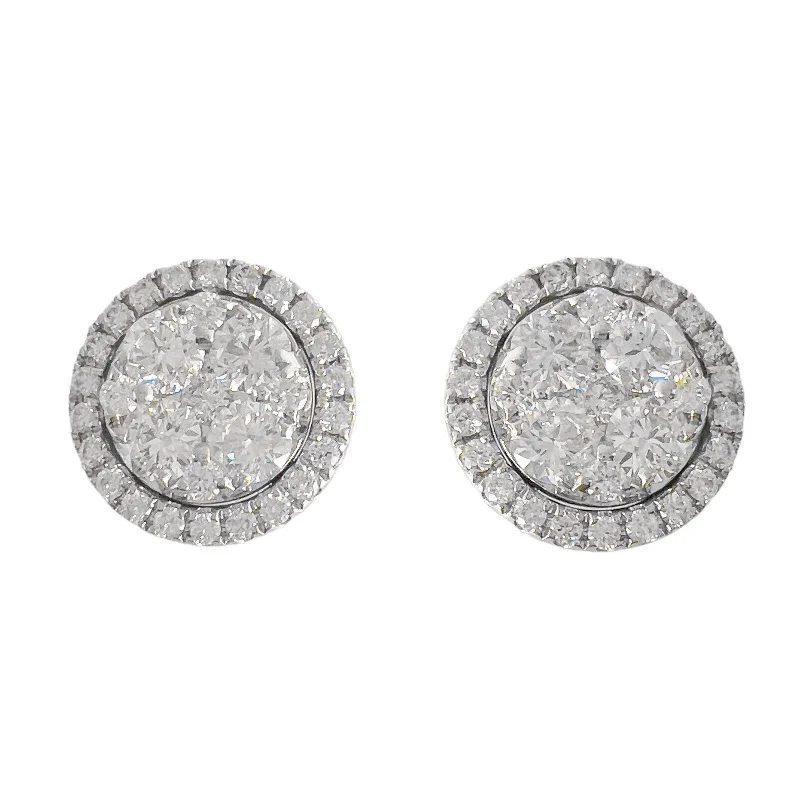 Sleek drop earrings-14k White Gold Diamond Cluster Halo Stud Earrings 1.75ctw G VS1