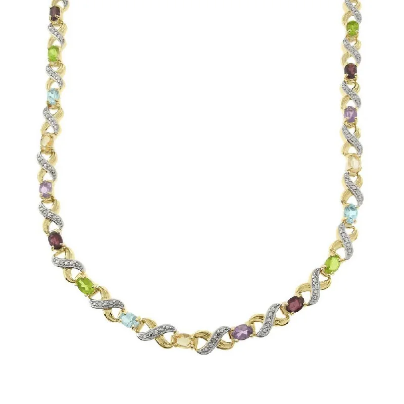 Spiral knot necklaces-Dolce Giavonna Two-tone Multi-gemstone and Diamond Accent 'XO' Necklace