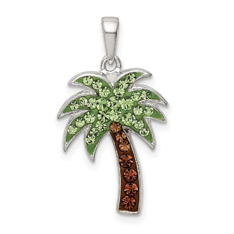 Shiny name necklaces-Curata 925 Sterling Silver Green Brown Preciosa Crystal Palm Tree Pendant Necklace Jewelry Gifts for Women