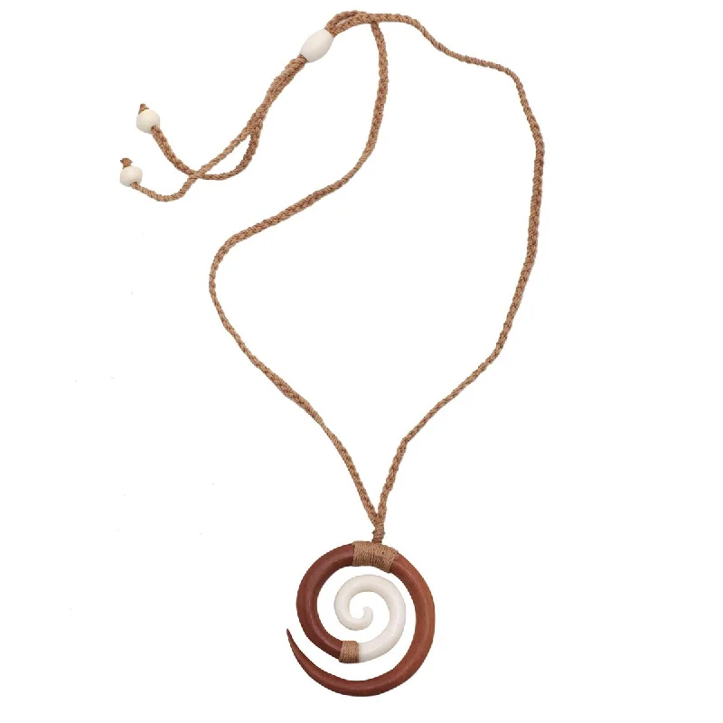 Light wood necklaces-NOVICA Hypnotic Borneo, Wood and bone pendant necklace - 3 mm W