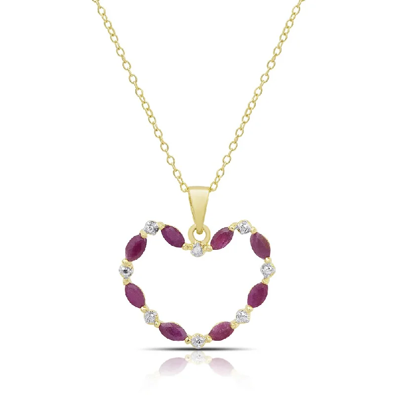 Stellar star necklaces-Dolce Giavonna Gold Overlay Ruby and Diamond Accent Heart Necklace