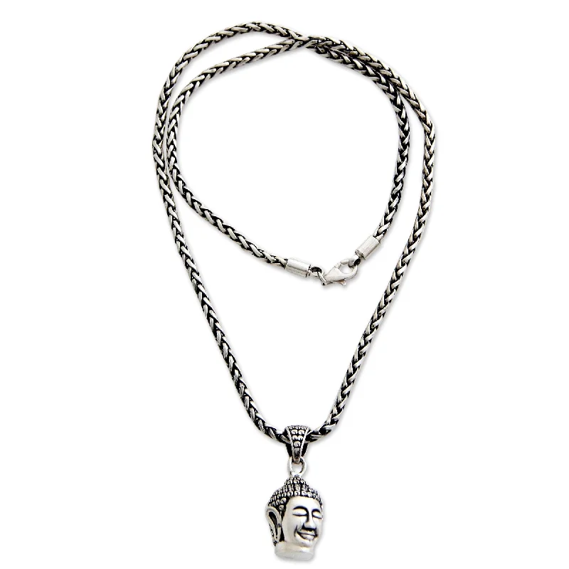 Surf wave necklaces-Sterling Silver Men's 'Smiling Buddha' Necklace