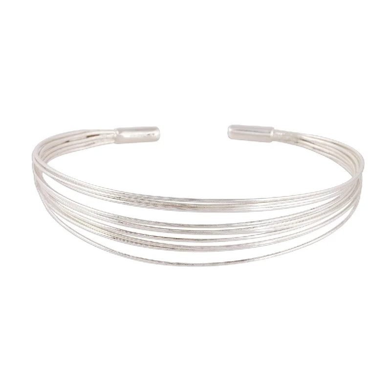 Bamboo weave bangles-NOVICA Gleaming Delight, Sterling silver cuff bracelet