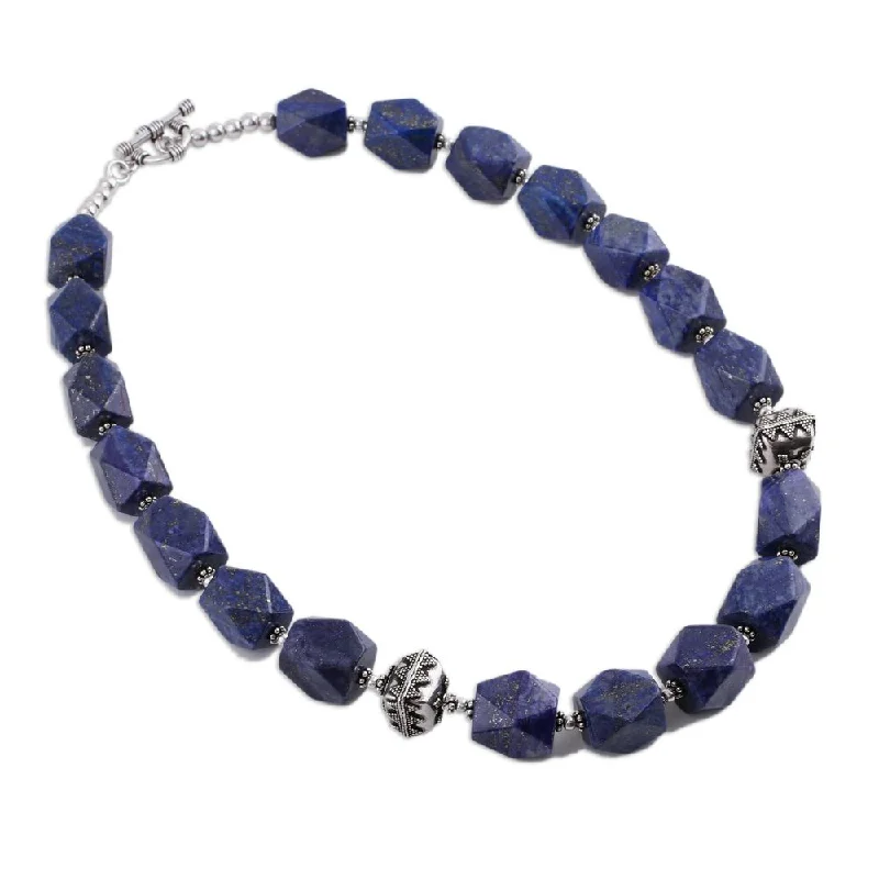 Multi-strand necklaces-Handmade Lapis Lazuli Strand Necklace, 'Blue Goddess' (India)