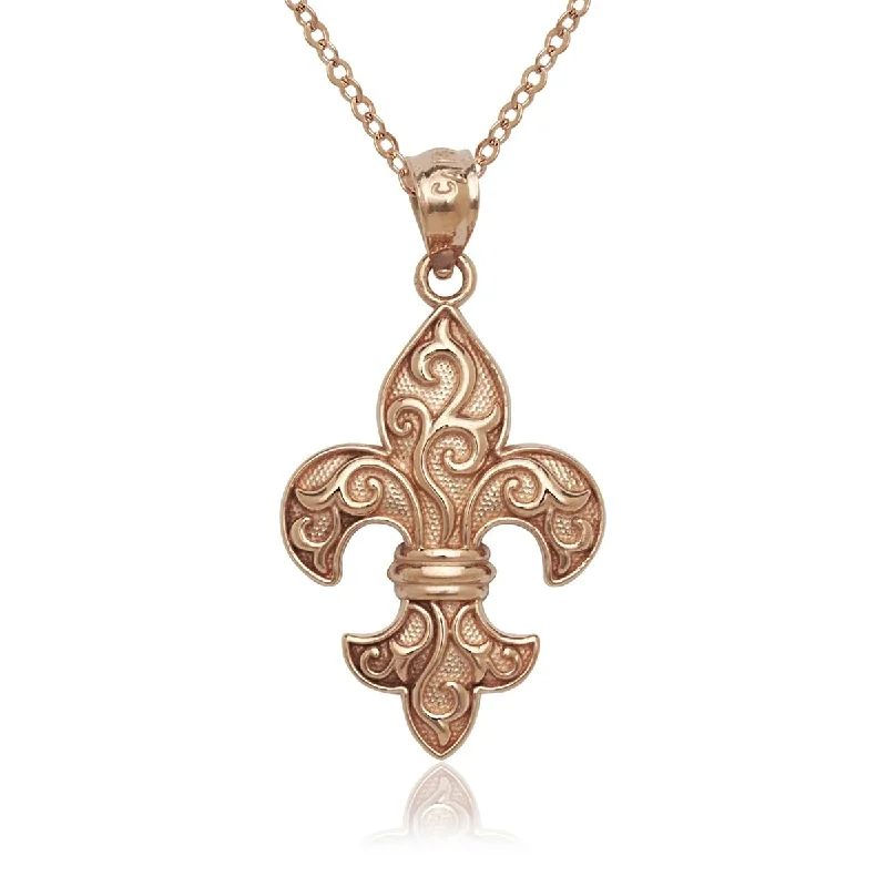 Vivid gem necklaces-14k Rose Gold Ornate Fleur de Lis Pendant Necklace - Pink