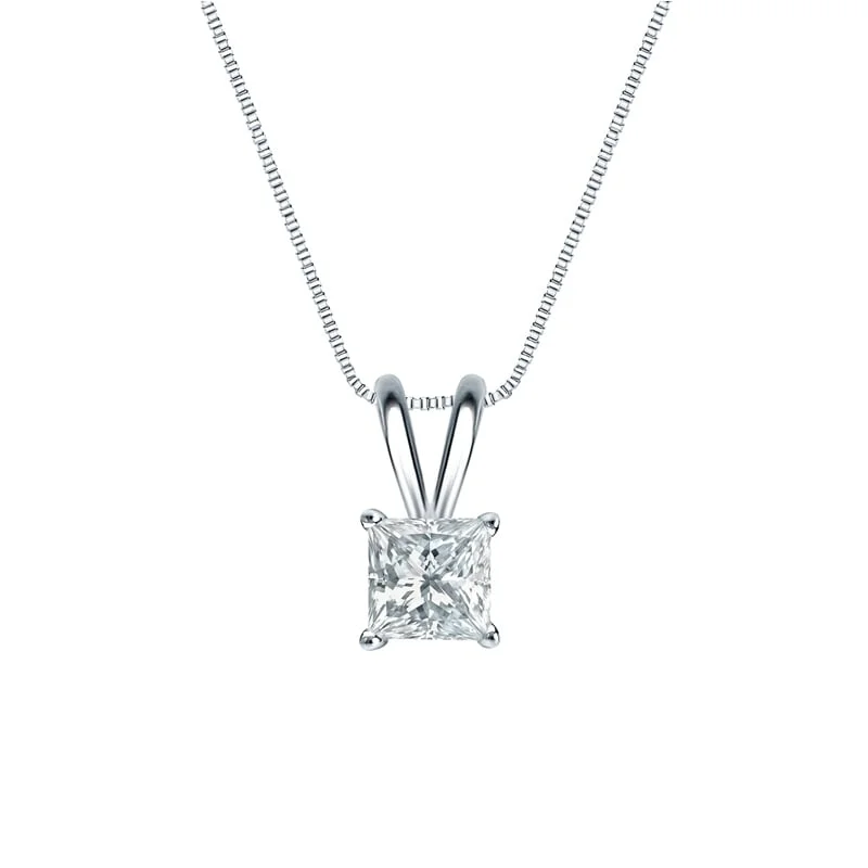 Silk fringe necklaces-Auriya Platinum 0.60ctw Princess Solitaire Lab Grown Diamond Necklace 4-Prong Basket (F-G VS) - 0.60