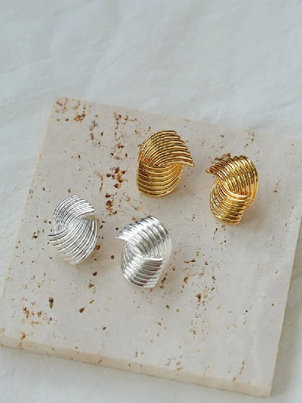 Tiered drop earrings-Metallic Striped Texture Twisted Earrings