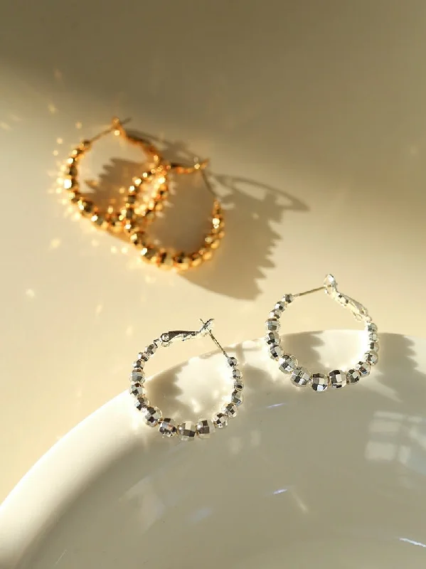 Thin threader earrings-Fortune's Turn Faceted Laser Gradient Bead Single Row Hoop earrings